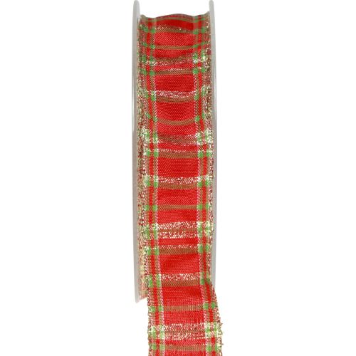 Díszítő szalag Skót ajándék szalag piros zöld arany 25mm 20m