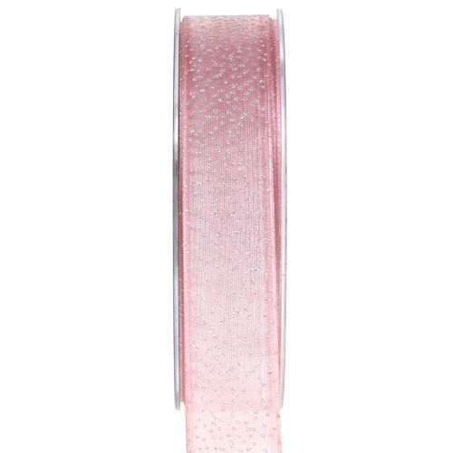 Floristik24 Karácsonyi csillámos rózsaszín szalag 25mm 20m