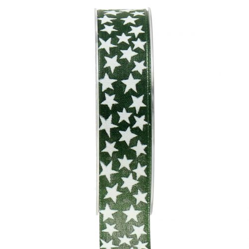 Floristik24 Karácsonyi szalag csillag zöld, fehér 25mm 20m