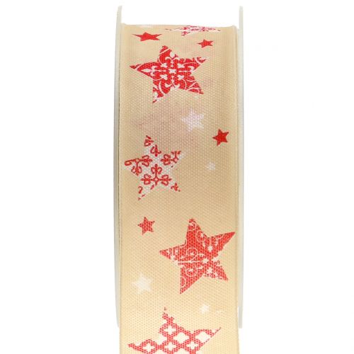 Floristik24 Karácsonyi szalag csillag motívum krémmel 40mm 20m