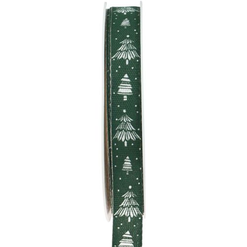 Floristik24 Karácsonyi fenyőfákkal díszített ajándék szalag zöld 15mm 20m