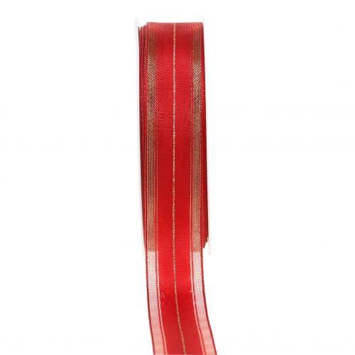 Floristik24 Karácsonyi szalag átlátszó lurex csíkokkal piros 25mm 25m