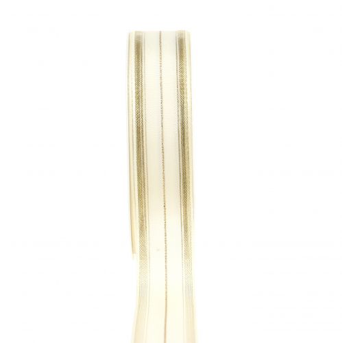 Floristik24 Karácsonyi szalag átlátszó lurex csíkokkal fehér, arany 25mm 25m
