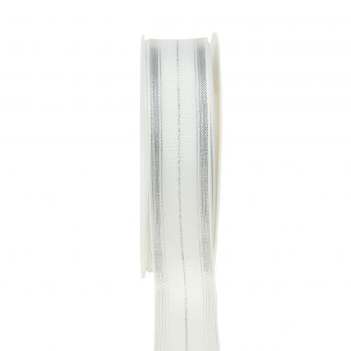 Floristik24 Karácsonyi szalag átlátszó lurex csíkokkal fehér, ezüst 25mm 25m