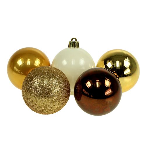 Floristik24 Karácsonyi dekoráció műanyag golyók arany, barna keverék Ø6cm 30db