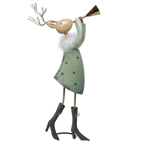 tételeket Karácsonyi figura fém trombita szarvas zöld arany 51cm