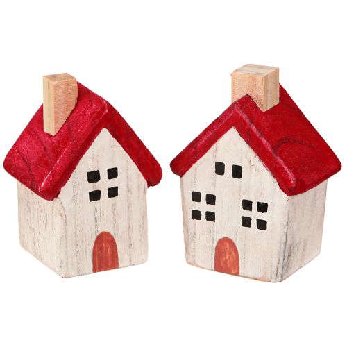 Floristik24 Karácsonyi házikó fa karácsonyfadísz fehér piros 7cm 6 darab