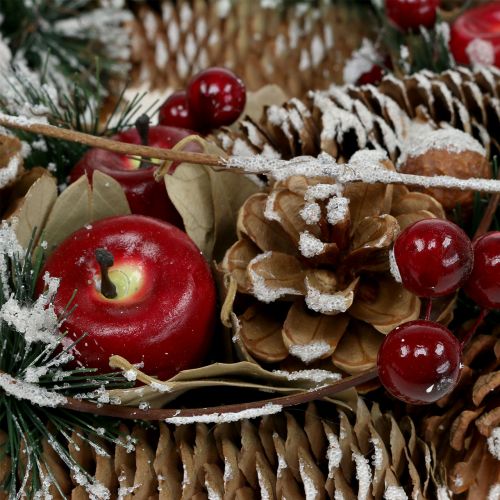 tételeket Karácsonyi koszorú dekoratív gyümölcsökkel behavazva Ø33cm-ben