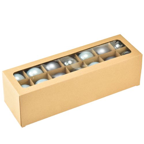 tételeket Dekoratív karácsonyi golyók üvegből, kékes-szürke matt, fényes, 5 cm, 24 db