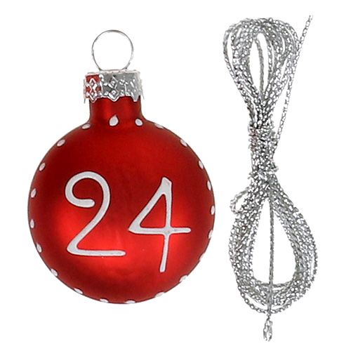 tételeket Karácsonyi labda Ø3,5cm piros számokkal 24db