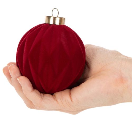 Karácsonyi gömbdísz, bársonyos felületű, piros, 8 cm, 12 darab | Floristik24.hu