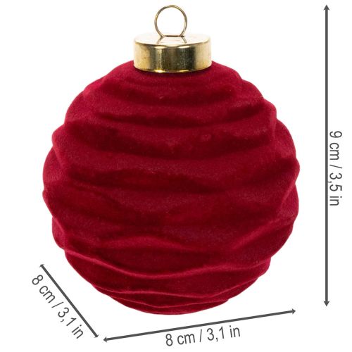 Karácsonyi gömbdísz, bársonyos felületű, piros, 8 cm, 12 darab | Floristik24.hu