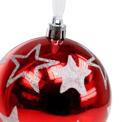tételeket Karácsonyi labdák csillagokkal piros színben 2db Ø8cm