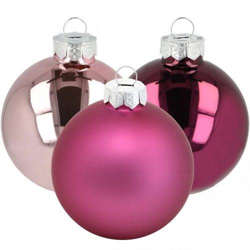 Floristik24 Karácsonyi labdák, karácsonyfadíszek, fagolyók lila H6,5cm Ø6cm valódi üveg 24db