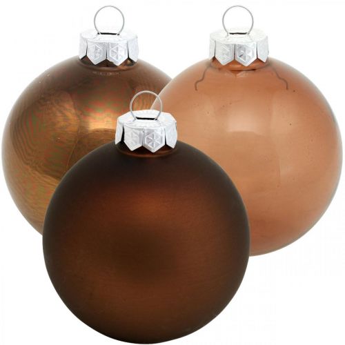 Floristik24 Karácsonyfa golyó, fadíszek, karácsonyi labdák barna H6,5cm Ø6cm valódi üveg 24db