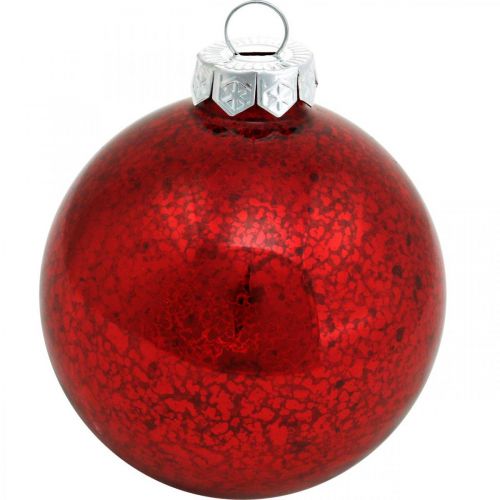 tételeket Karácsonyfadíszek, fa medálok, karácsonyi labdák piros márvány H8,5cm Ø7,5cm valódi üveg 14db