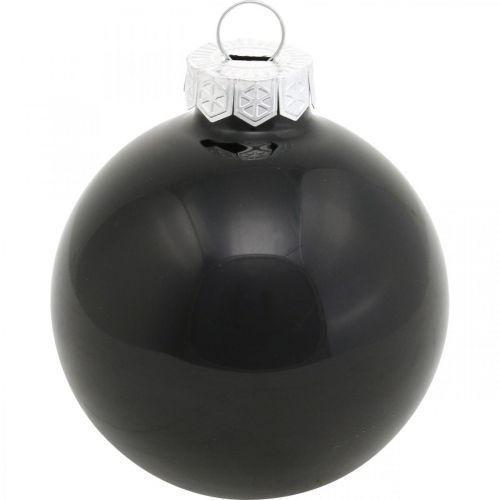 tételeket Mini karácsonyfa labdák, fadísz keverék, karácsonyi golyók fekete H4,5cm Ø4cm valódi üveg 24db