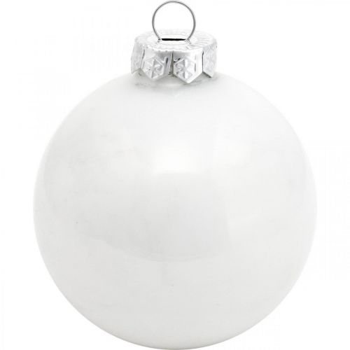 tételeket Hógömb, fa medál, karácsonyfadíszek, téli dekoráció fehér H6,5cm Ø6cm valódi üveg 24db
