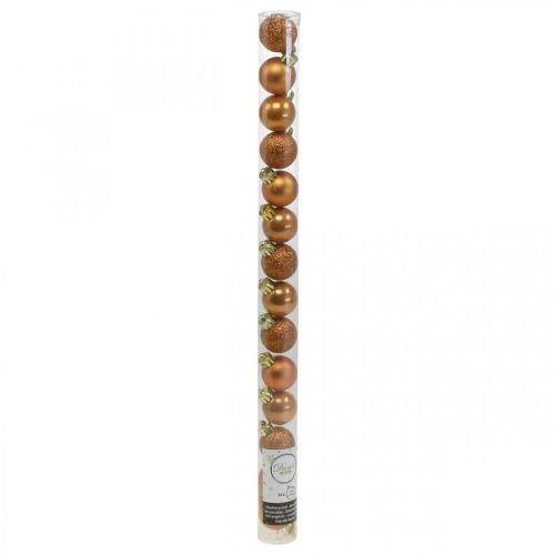 Floristik24 Mini karácsonyfa labda, fadísz mix, karácsonyi golyó narancs Ø2,5cm műanyag 14db