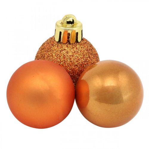 Floristik24 Mini karácsonyfa labda, fadísz mix, karácsonyi golyó narancs Ø2,5cm műanyag 14db