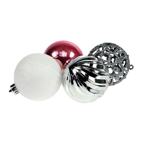 Floristik24 Karácsonyi labdák műanyag rózsaszín-ezüst választékban. Ø8cm 8db