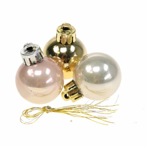 Floristik24 Karácsonyfadíszek Karácsonyi labdák arany, fehér, rózsaszín 3cm 14db
