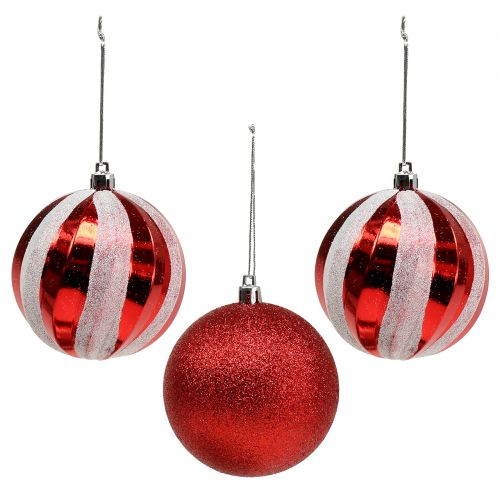Floristik24 Karácsonyfa golyók műanyagból piros, fehér Ø8cm 3db