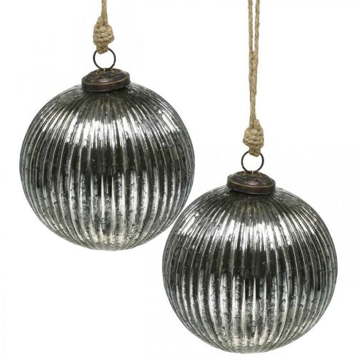Karácsonyi labdák üveg Karácsonyfa golyók ezüst hornyokkal Ø12cm 2db