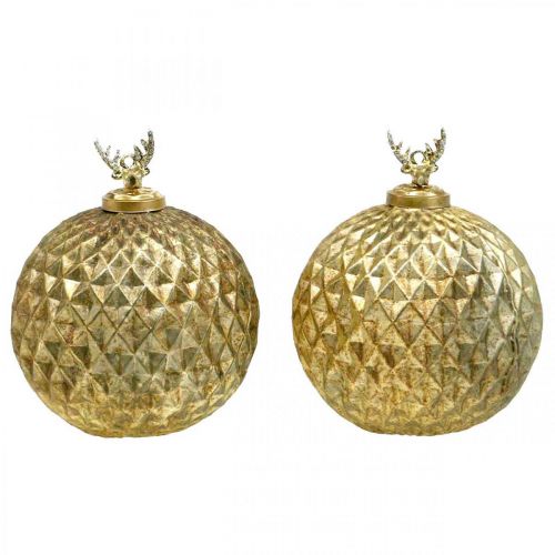 Floristik24 Karácsonyi bálok rénszarvas vintage fadíszek arany Ø12cm 2db