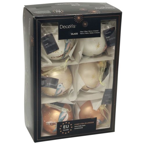 Floristik24 Karácsonyi labdák üveg Karácsonyfa golyó madár téli Ø8cm 6db