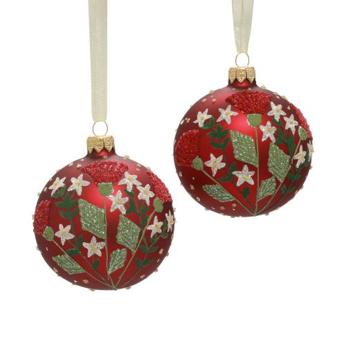 Karácsonyi labdák üveg piros karácsonyfa golyók réti Ø8cm 6db