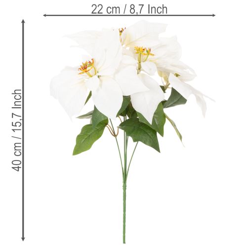 Mesterséges mikulásvirág, fehér, nagy virágú, dísznövény, 40cm | Floristik24.hu