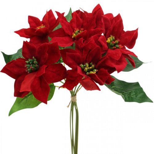 Floristik24 Mesterséges mikulásvirág piros selyem virágdísz 6 db egy csokorban