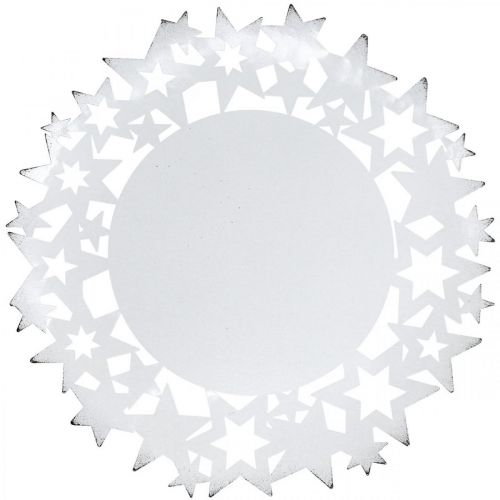 Floristik24 Karácsonyi tányér fém dísztányér csillagokkal, fehér Ø34cm