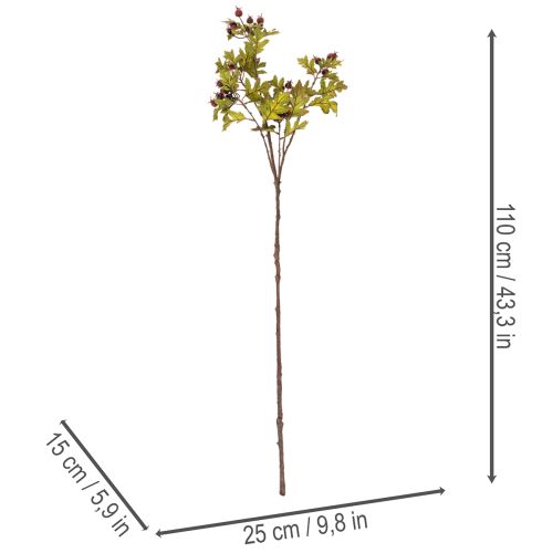 Mű galagonyaág piros bogyókkal, díszítéssel, 110cm | Floristik24.hu