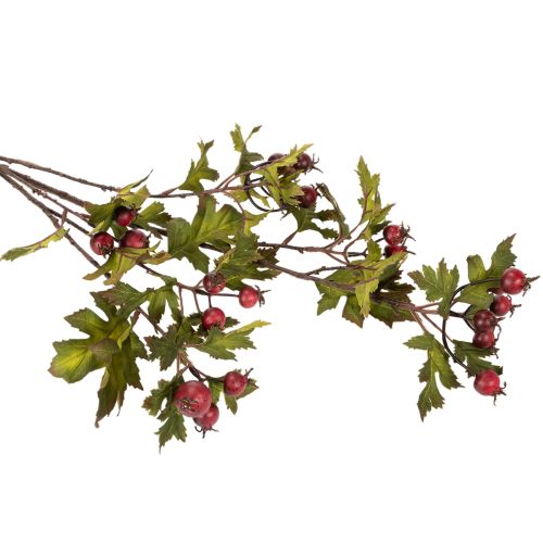 Mű galagonyaág piros bogyókkal, díszítéssel, 110cm | Floristik24.hu