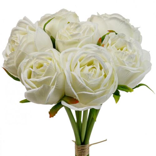 Floristik24 Fehér rózsák selyemvirágok műrózsák egy csokorban H28cm 7db