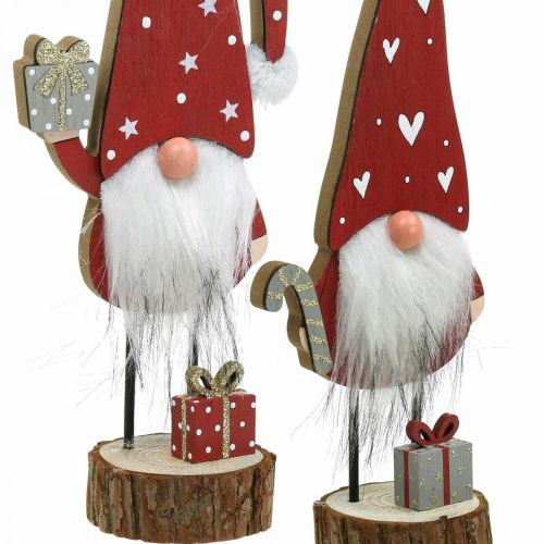 Floristik24 Fából készült gnóm dekoráció Karácsonyi törpe H26/30cm 2db