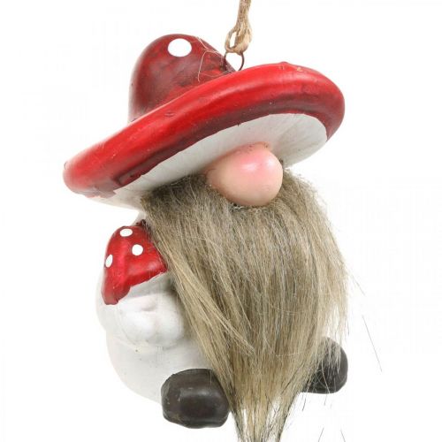 tételeket Dekoratív gnome kerámia akasztható gomba sapkával piros, fehér H8cm 4db