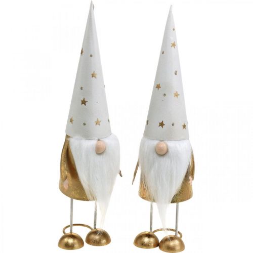 Floristik24 Gnome dekorációs figura karácsonyi fehér, arany 6,5cm H28cm 2db