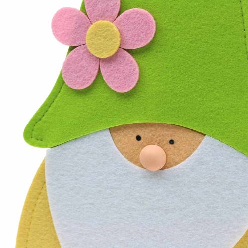 Gnome törpe álló filc zöld, sárga, fehér, rózsaszín 33cm × 7cm H81cm kirakatba