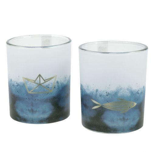 Floristik24 Kék-fehér széllámpák csónakkal és halakkal Ø6cm