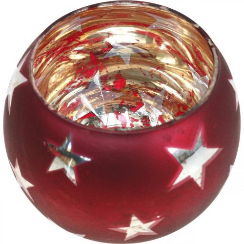 tételeket Lámpás üveg teamécses üveg piros csillagokkal Ø9cm H7cm