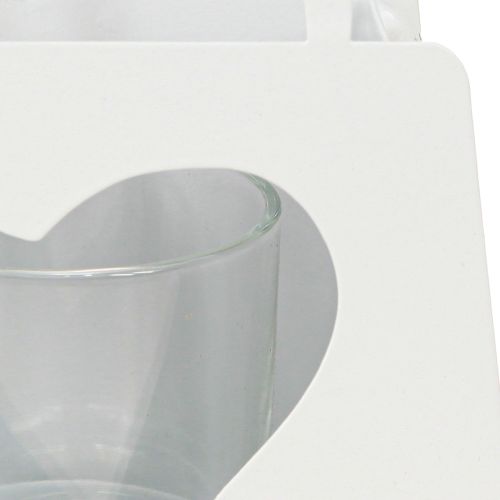 tételeket Lámpás fém dísztáska szívvel fehér H18cm 2db