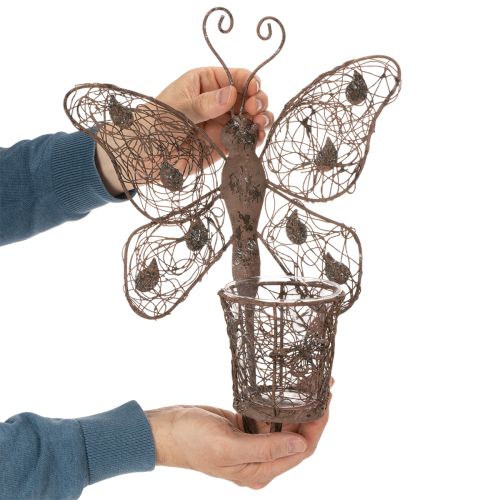 Fém lámpás, fali dekoráció, pillangó, rozsdabarna felület, 36,5 cm | Floristik24.hu