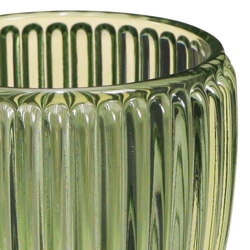 Floristik24 Lámpás teamécses tartó üveg zöld retro Ø7cm H7cm 6 db