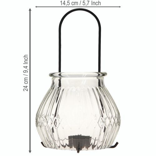 tételeket Lámpás teamécses tartó üveg fém átlátszó fekete Ø14,5cm