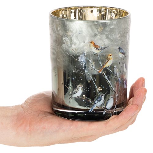 Mécsestartó madarakkal, téli mintával, fényes, 12 cm | Floristik24.hu