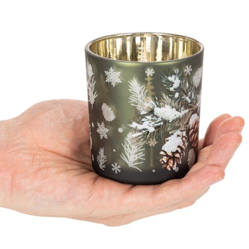 Üveg mécsestartó téli fenyőággal, 8cm, 2 darab | Floristik24.hu