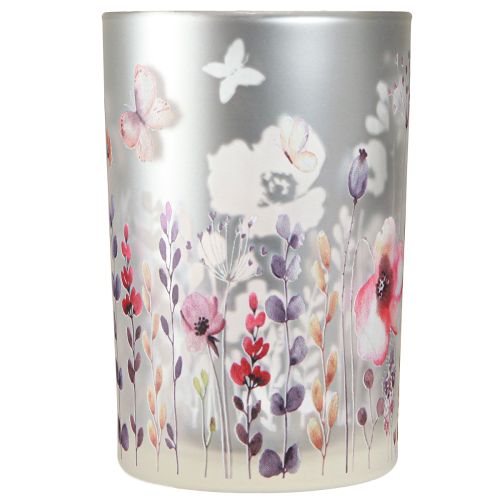 tételeket Lámpás üvegből pipacs pillangó ezüst színű H18cm